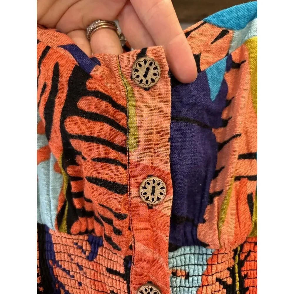 Anthropologie Edme & Esyllte Dress Women 0 Linen Tropical Floral Vacation Color - Picture 3 of 8